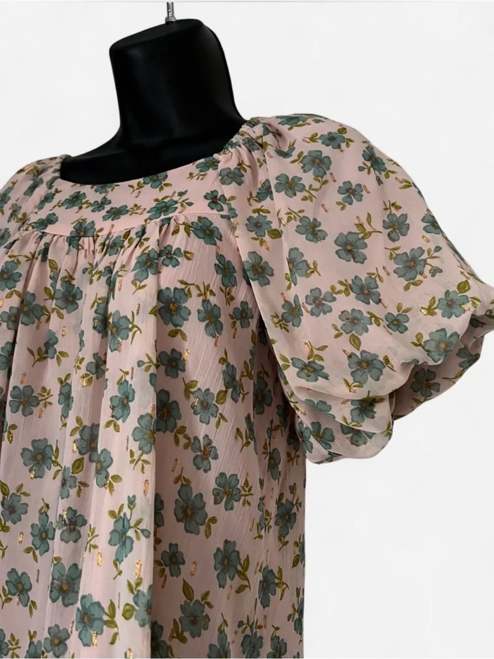 Big Girl’s Pink Floral Puff-Sleeve Tunic Dress